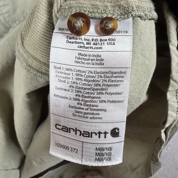 Carhartt Bozeman Rugged Flex Roll Up Sleeve Green Shirt Women Med Work Cowgirl - Picture 4 of 7